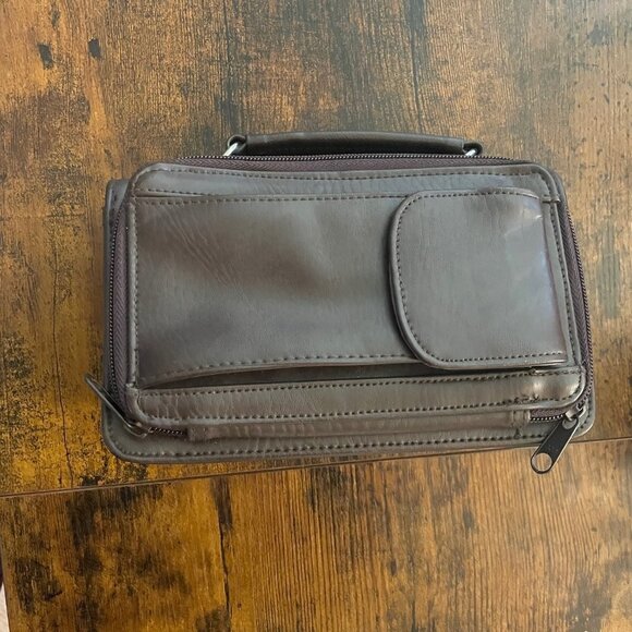 Hook Clasp Brown Faux Leather Multi Compartment Small Bag - Picture 4 of 5